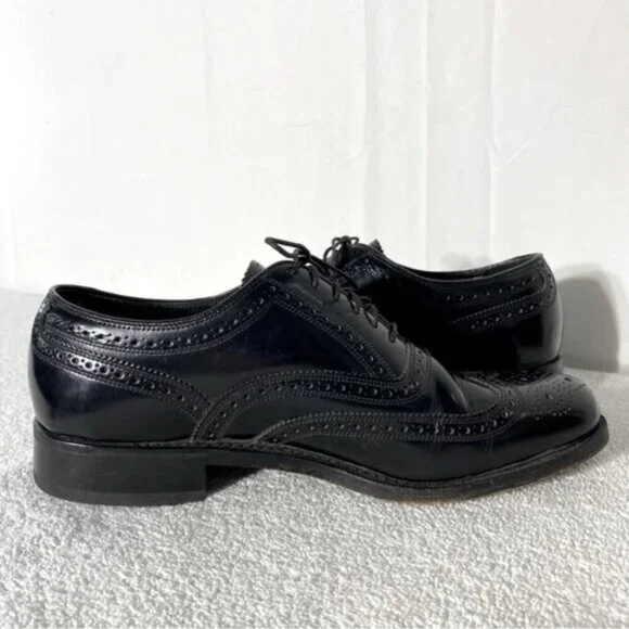 Vintage Florsheim Black Leather Lexington Wingtip Oxford Lace Up Dress Shoes 7D - Picture 12 of 14